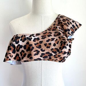 Cheetah Leopard Print One Shoulder Ruffled Bikini Swimsuit Top Size M